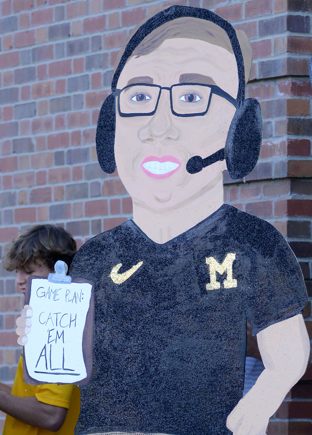An Eliah Drinkwitz cutout sits outside the Kappa Kappa Gamma house